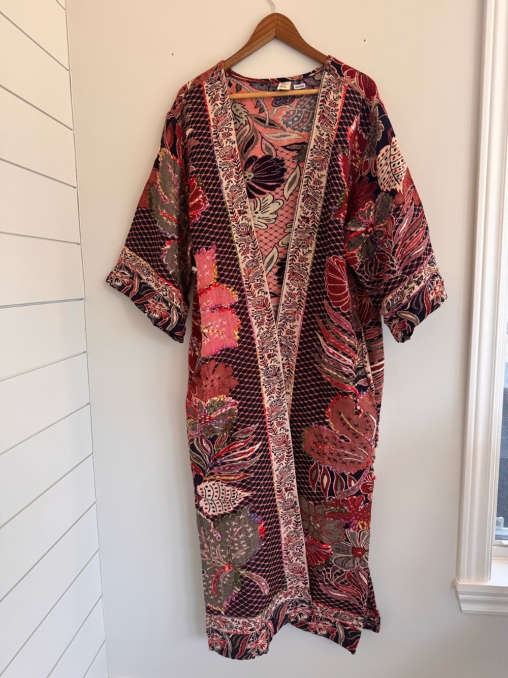 Raj Floral Patchwork Kimono Robe - Pink & Burgundy